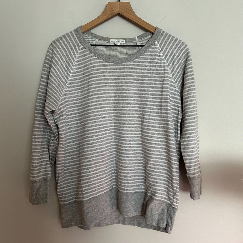 James Perse 100% Cotton Grey/White Striped Sweater